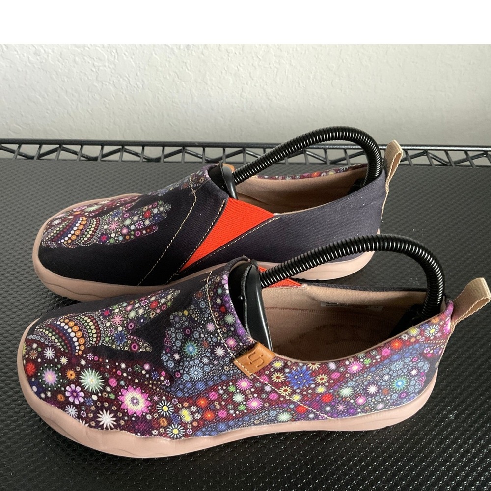 UIN‎ Toledo Women 7 Hamsa Hand Floral Canvas Slip On Walking Shoes Black Multi - Picture 10 of 12